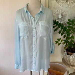Beach lunch Lounge Women's Blue Button-Up Shirt /Swim Coverup Size XL